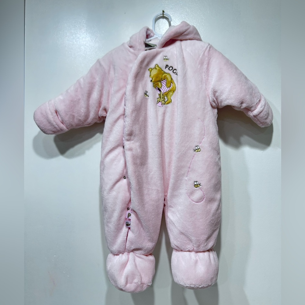 Classic Pooh Pink Winnie the Pooh Snow Suit Baby Bunting Soft & Fluffy Size 6-9M